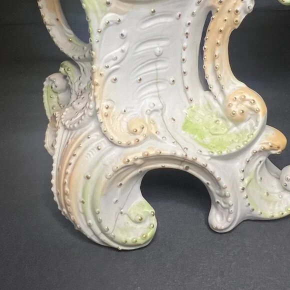 Vintage Rare Saxony Art Nouveau Porcelain Floral Woman Figural Vase 12.5" - Picture 9 of 10